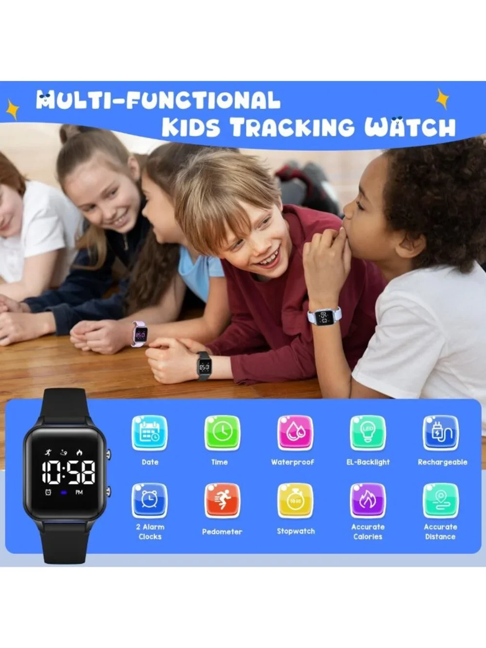 Waterproof Kids Digital Sports Watch with Fitness Tracker, Pedometer & Alarm